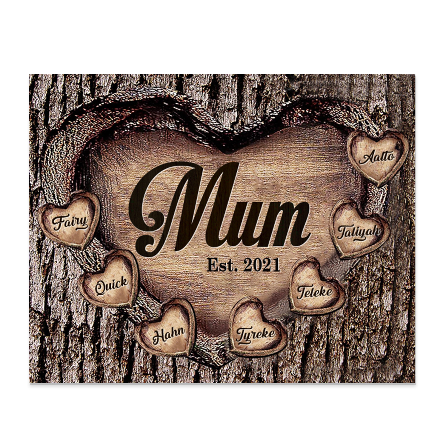 7 Names - Personalised Mum Wooden Plaque Custom Date & Names Home Decoration Hearts Gift for Mother-Jessemade AU
