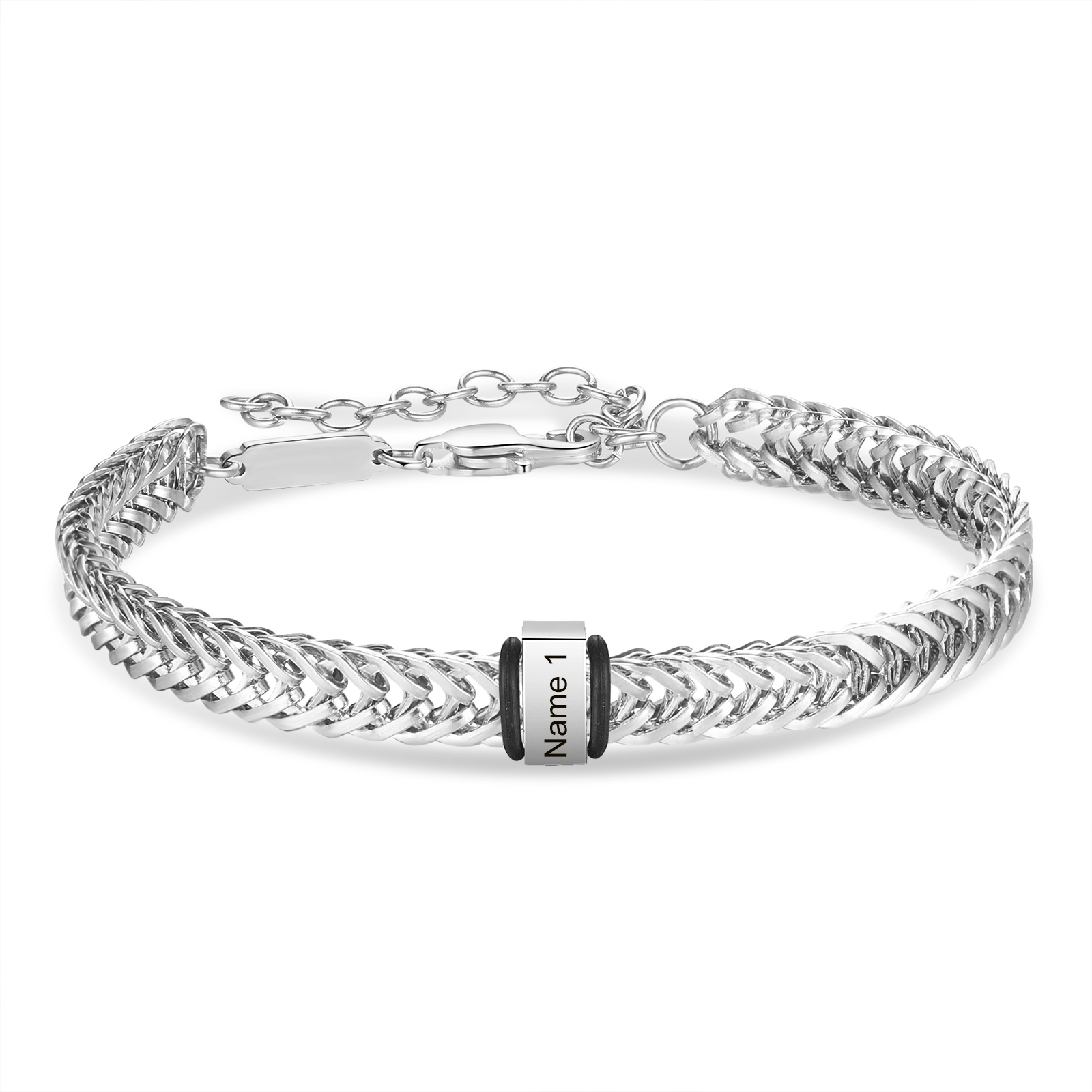 Personalised Men's Beaded Bracelet Custom 2 Name Adjustable Bracelets Stainless Steel Gifts for Him