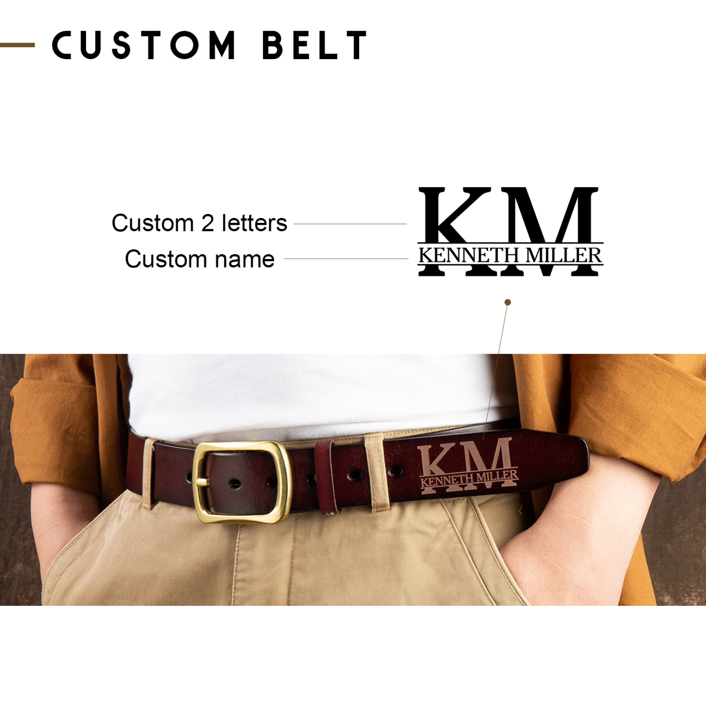 Personalised Genuine Leather Belt Engraved Names Men's Belt for Him-Jessemade AU