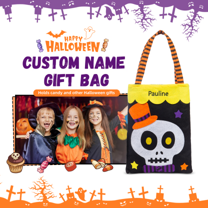 Personalised Halloween Tote Bags Custom 1 Name Tote Bag Halloween Candy Bag for Kids-Jessemade AU