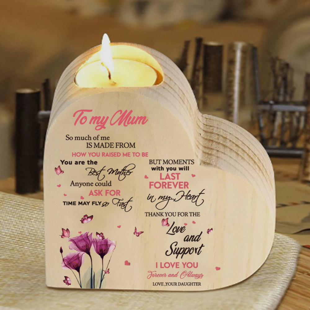 To My Mum-Wooden Heart Candle Holder Flower Candlesticks "last forever in my heart" Gifts For Mother-Jessemade AU
