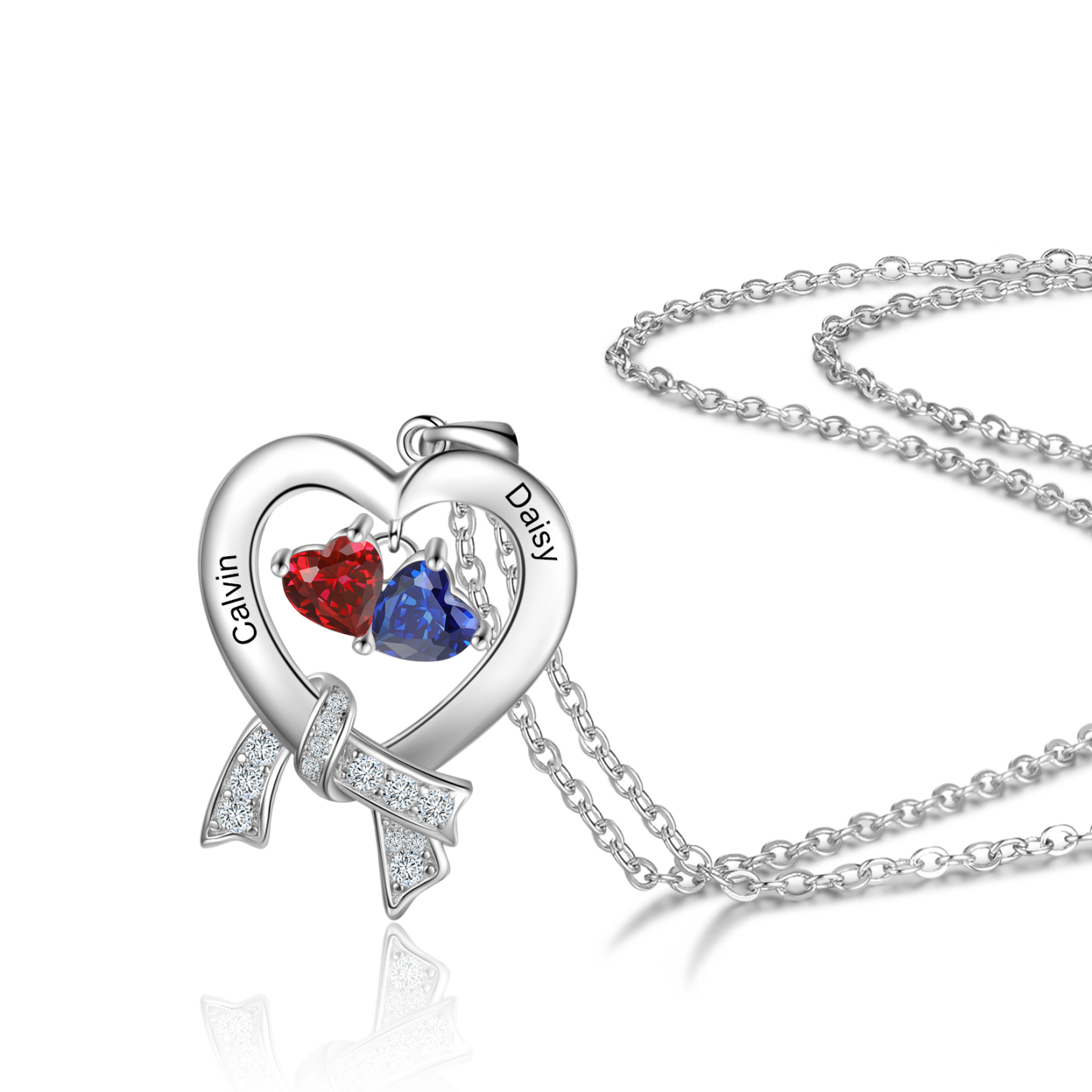 Personalised Heart Necklace With 2 Birthstones Custom Names Best Gift For Women-Jessemade AU