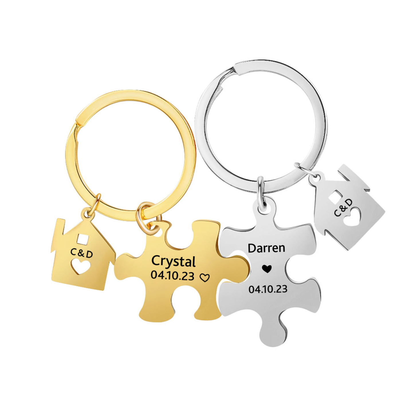 2 PCS Couple Keychain Set Custom 2 Names & 2 Letters & Date Keyring Puzzle Keychain Valentine's Day Personalised Gift for Him/Her-Jessemade AU