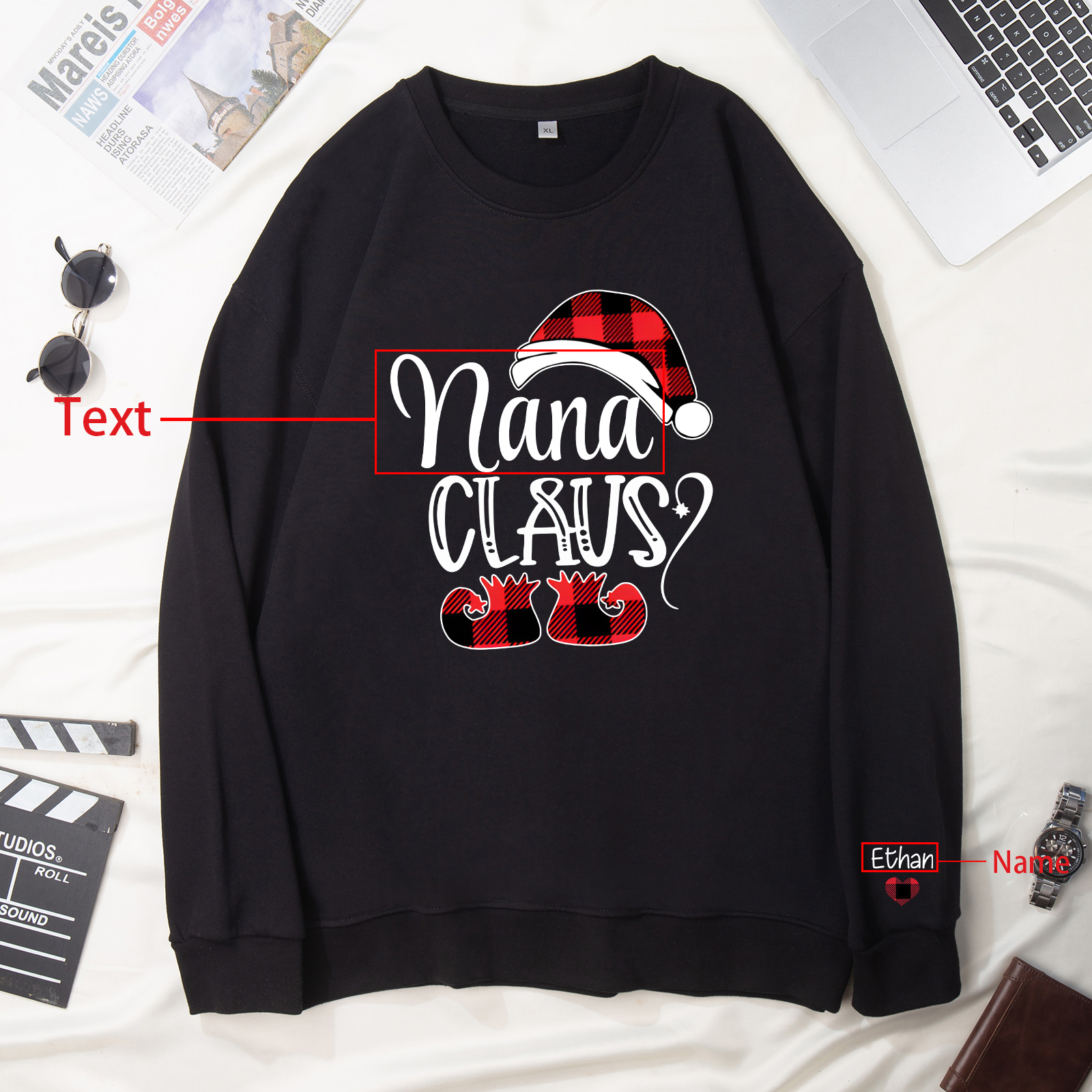 1 Name - Personalised Christmas Sweatshirt Custom Name & Text Sweatshirt Nana Claus Sweatshirt Gift for Family -Jessemade AU