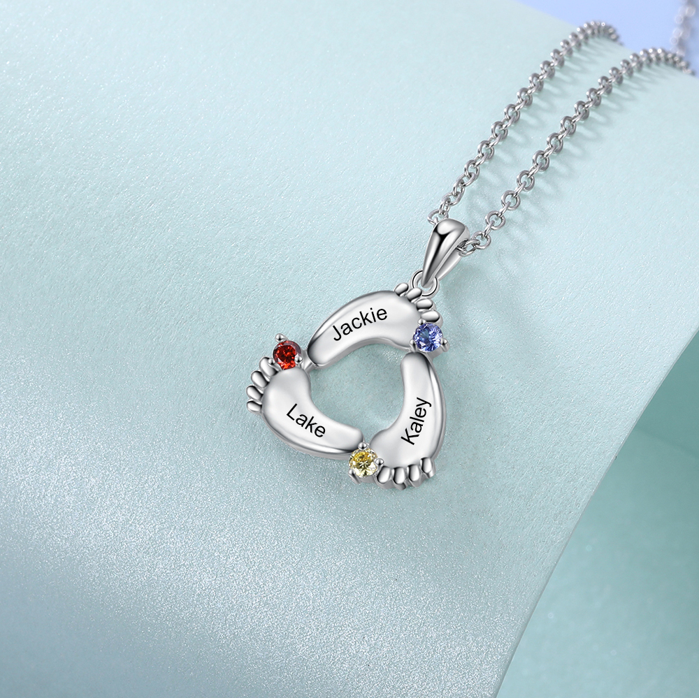 Personalised Baby Foot Bracelet With 3 Birthstones Engraved Names Gift For Mother-Jessemade AU