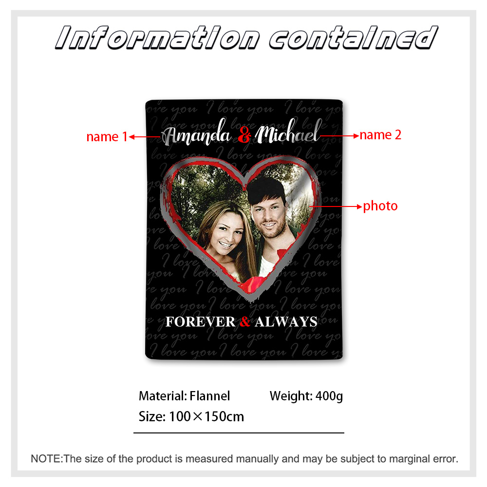 Personalised Couple Blanket Custom 2 Names  & Photo Blanket Valentine's Day Gift for Him/Her-Jessemade AU