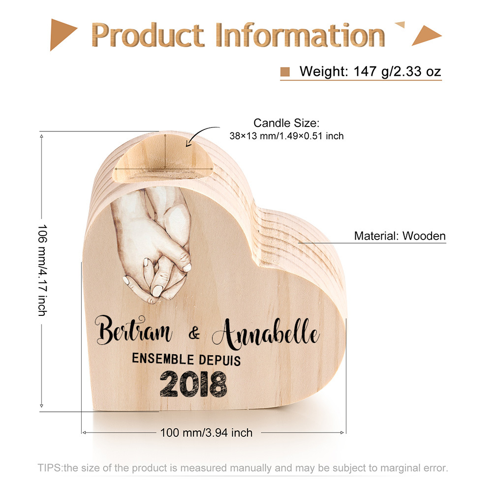 Couple Wooden Heart Candle Holder Hand Gesture Heart Promise Candlesticks-Jessemade AU