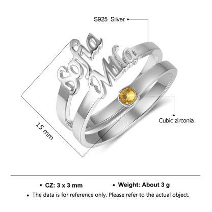 Personalised Birthstone Ring Custom 2 Names Gift For Women-Jessemade AU