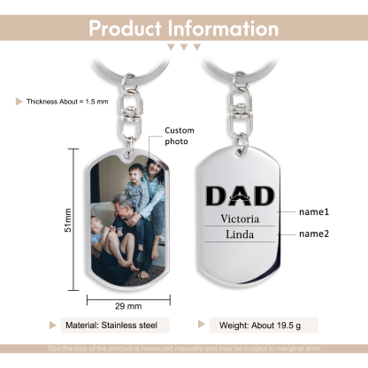 Personalised Photo Keychain Dad Keyring Engrave 2 Names Father's Day Gifts-Jessemade AU