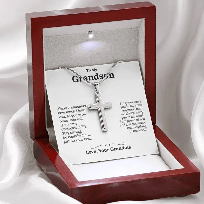 Confirmation Gift To My Grandson Cross Necklace "I'm proud of you“ Inspirational Gifts for grandson-Jessemade AU
