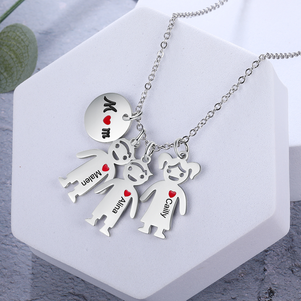 Personalised 3 Kids Charm Necklace Engraved Names Gift For Mother-Jessemade AU