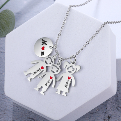 Personalised 3 Kids Charm Necklace Engraved Names Gift For Mother-Jessemade AU