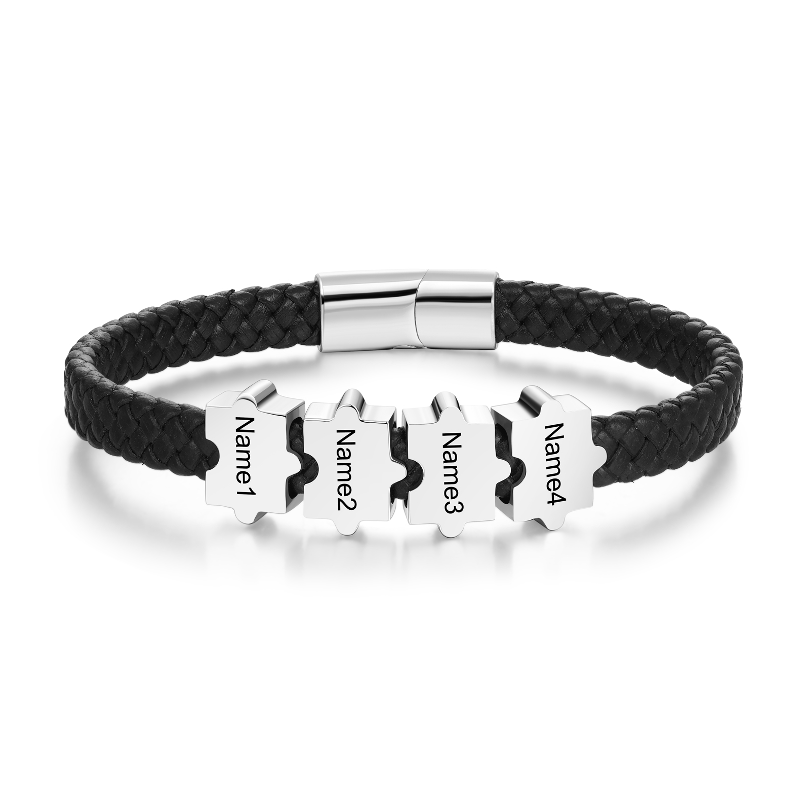 Custom Family Puzzle Bracelet Engrave 4 Names Leather Bracelet For Father-Jessemade AU