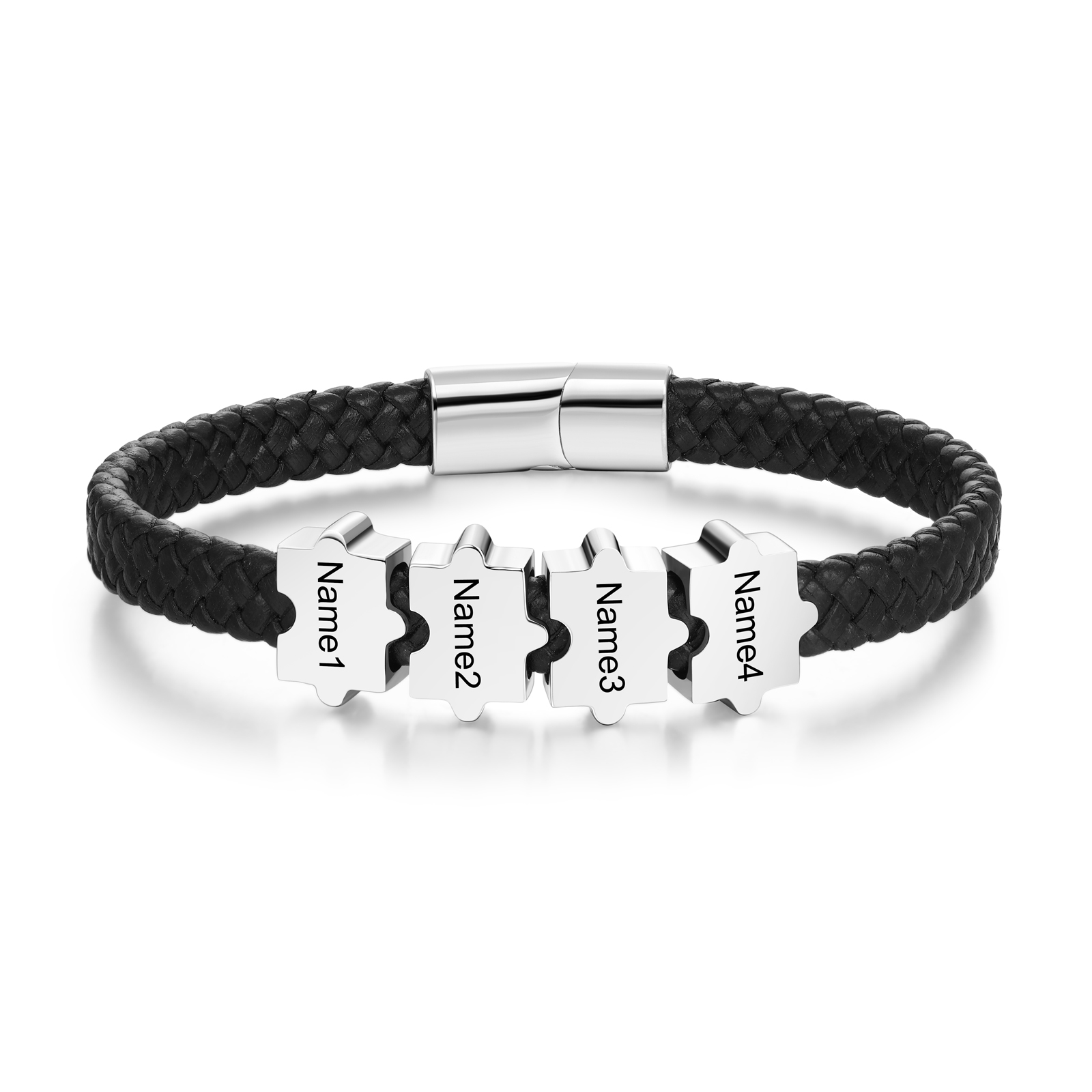 Custom Family Puzzle Bracelet Engrave 4 Names Leather Bracelet For Father-Jessemade AU