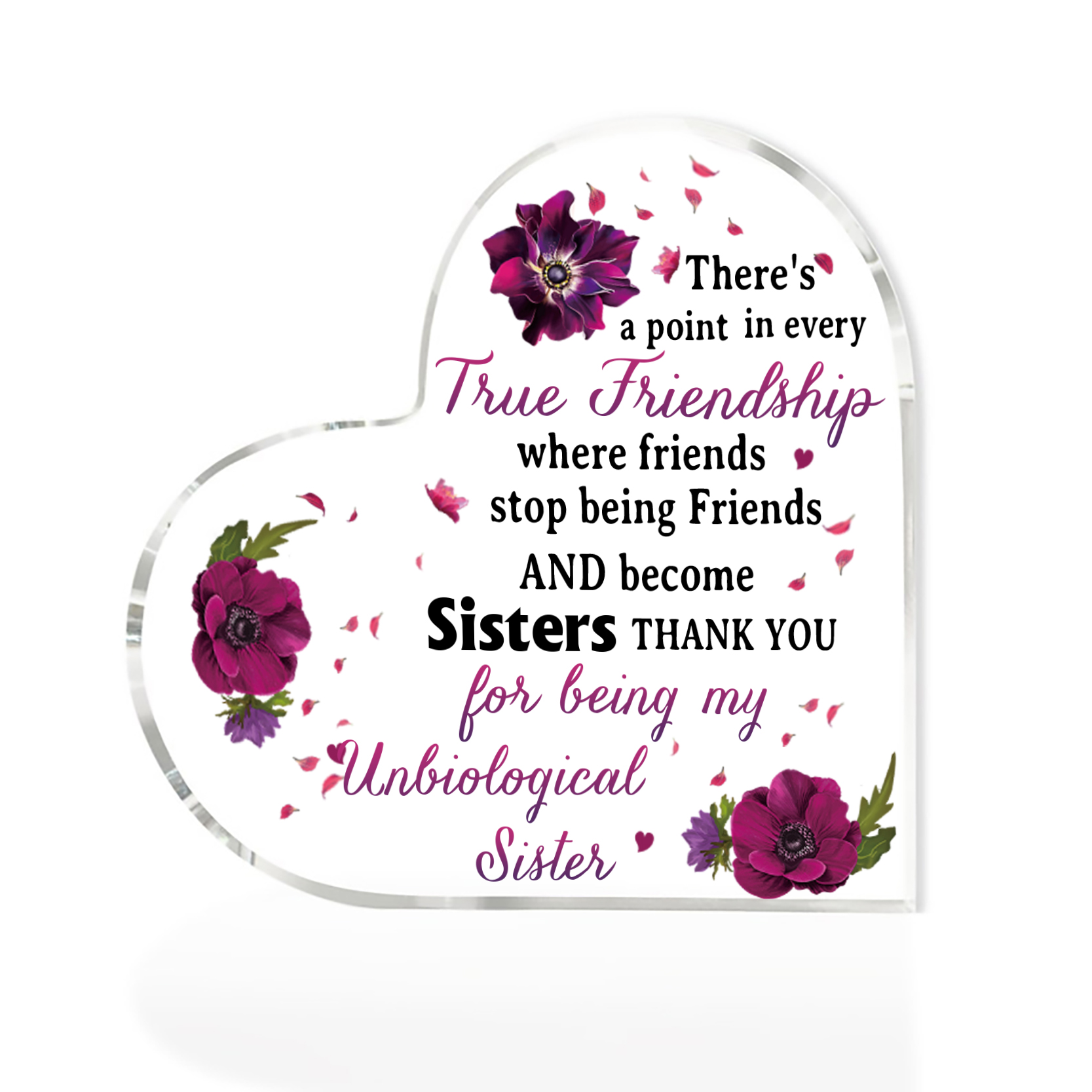 Acrylic Heart Keepsake Violets Ornament "Thank You For Being My Unbiological Sister" Gift For Sisters/Besties/Friends-Jessemade AU