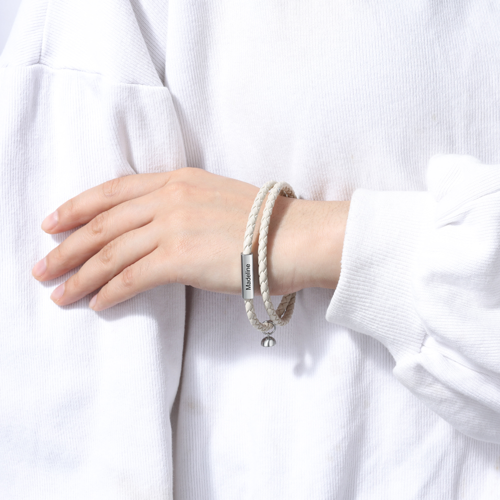 Leather Couple Magnetic Bracelet Personalised Names and Date Bracelet Set-Jessemade AU