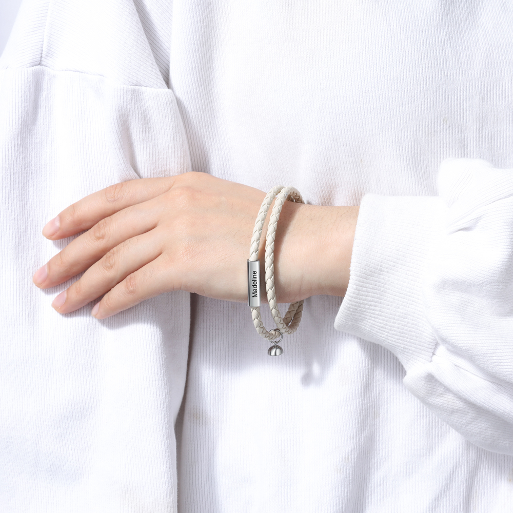 Leather Couple Magnetic Bracelet Personalised Names and Date Bracelet Set-Jessemade AU