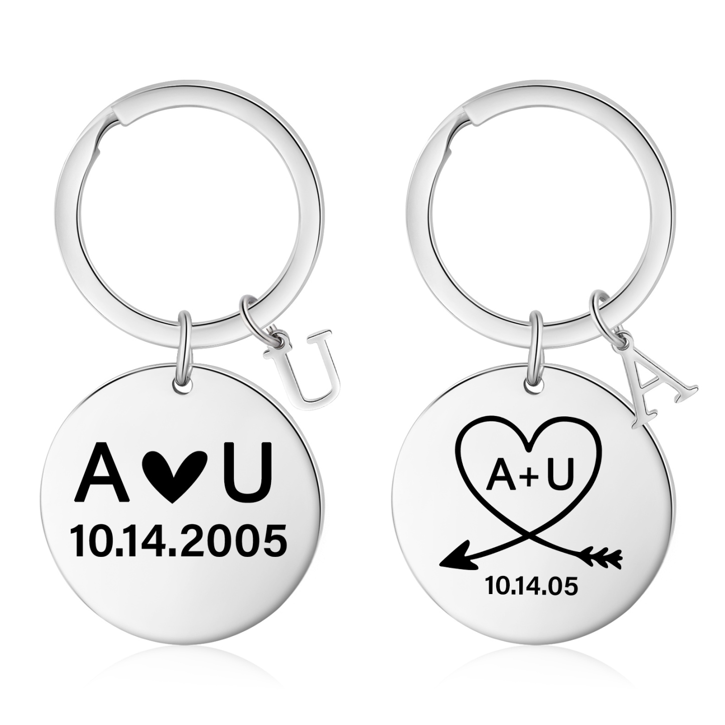 2 PCS Couple Keychains Custom 2 Letters and 2 Dates Keyring Valentine's Day Matching Couple Gift for Him/Her-Jessemade AU