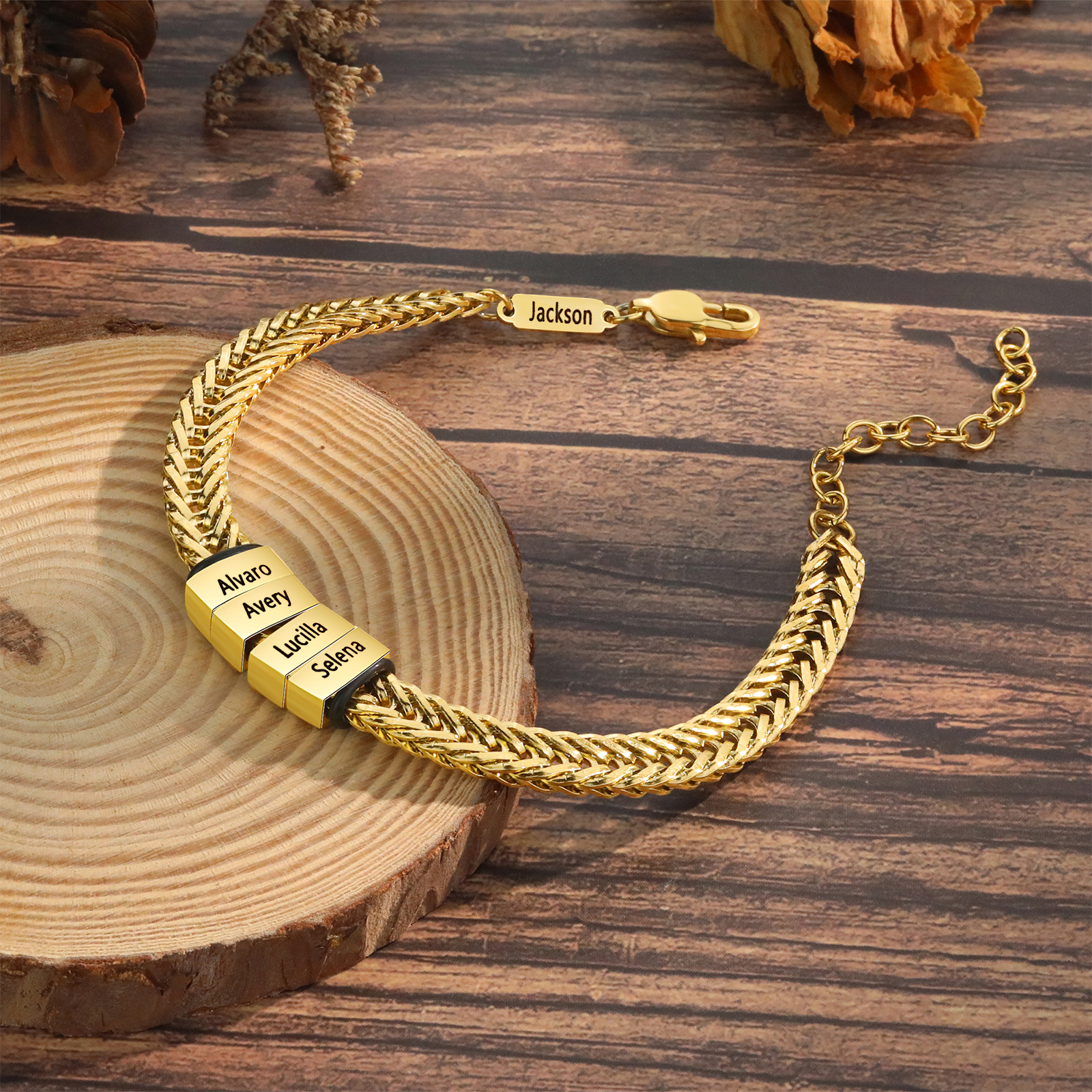 Personalised Men's Beaded Bracelet Custom 5 Names Adjustable Bracelets Stainless Steel Gifts for Him-Jessemade AU