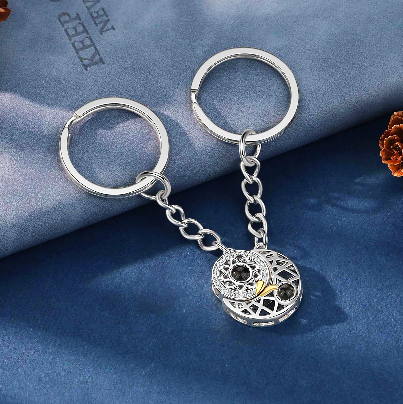 Photo Projection Keychain Customised Photo Coloured Stone Keychain Creative Gift for Couples-Jessemade AU