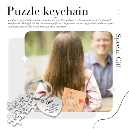 5 Names - Personalised Puzzle Pieces Keychain Custom 1 Text Heart Keychain Gifts For Dad/Mom-Jessemade AU