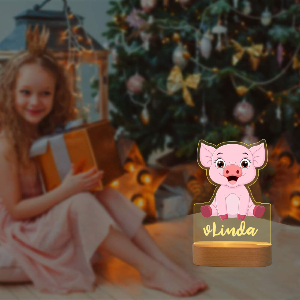 Personalised Name Pink Pig Night Light LED Lamp Gifts For Kids-Jessemade AU