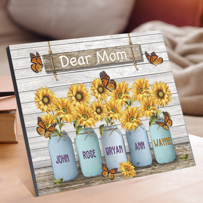 Dear Mom Sunflowers Picture Board Personalised 5 Kids Names Family Keepsake Wood Signs Photo Frame-Jessemade AU