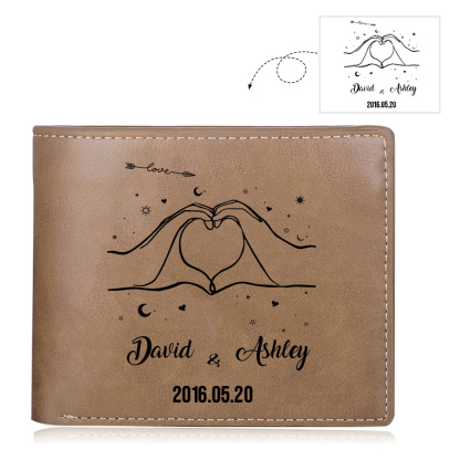 Personalised Leather Wallet Customised 2 Names & Date Wallet Heart Valentine's Day Gifts for Husband/Boyfriend-Jessemade AU