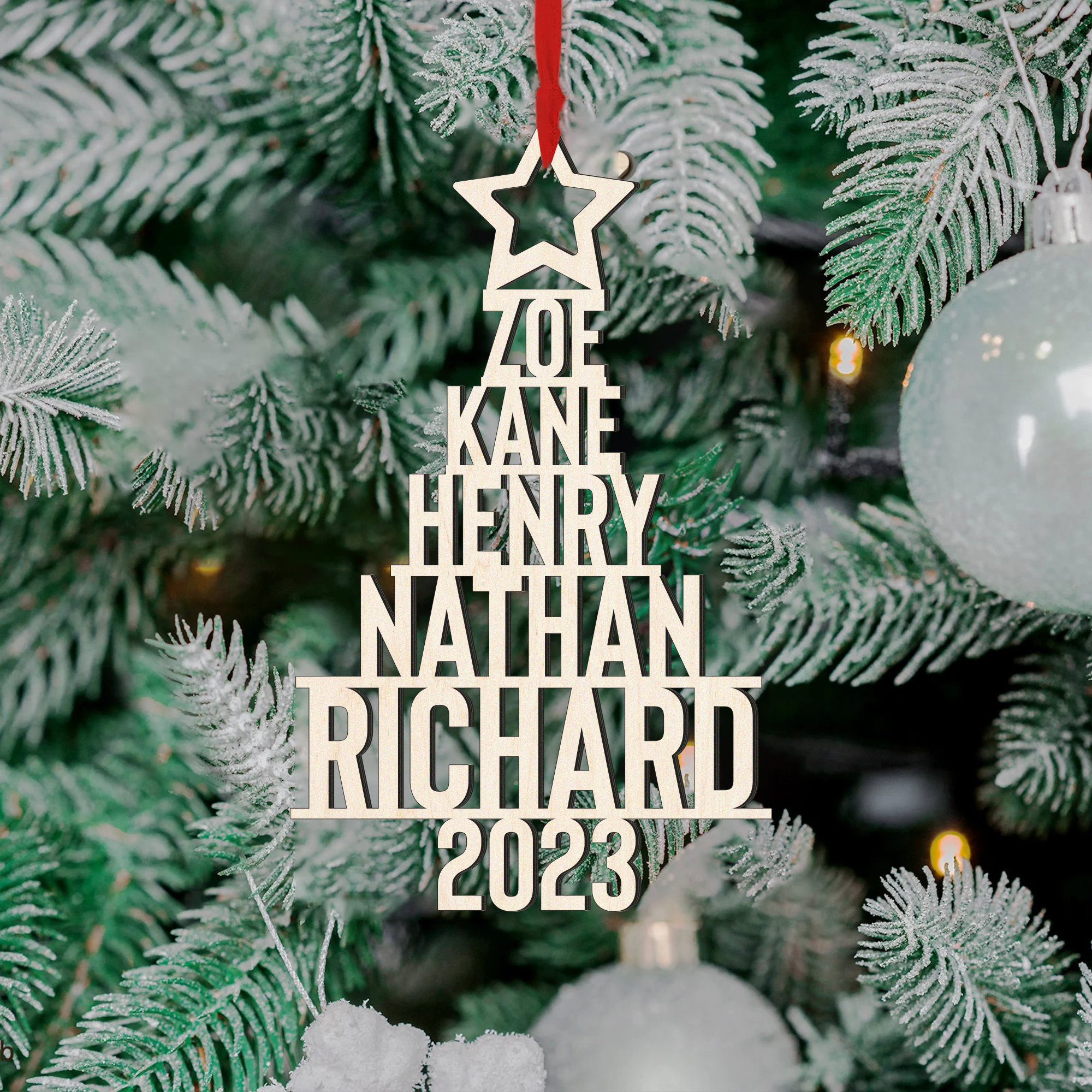 5 Names - Personalised Christmas Tree Ornaments Customised Name Xmas Wooden Decor Gifts for Family Friends-Jessemade AU