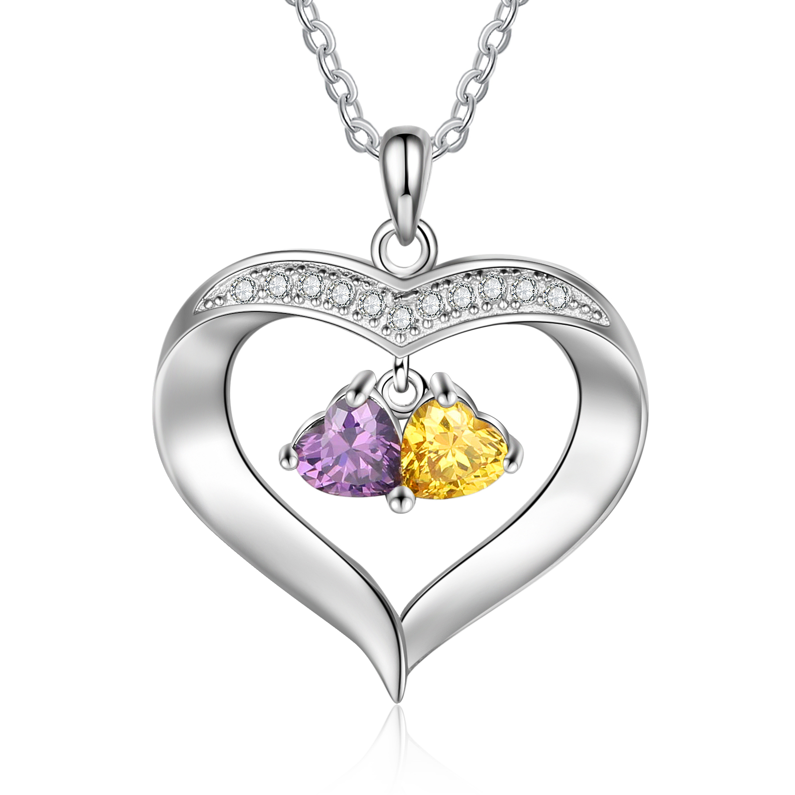 Personalised Heart Pendant Necklace with 2 Birthstones Engraved Names Family Necklace Gifts for Her-Jessemade AU