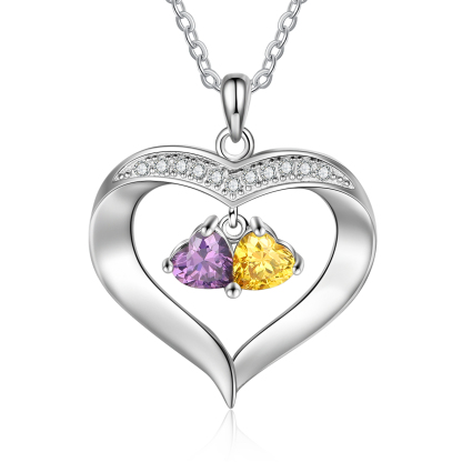 Personalised Heart Pendant Necklace with 2 Birthstones Engraved Names Family Necklace Gifts for Her-Jessemade AU