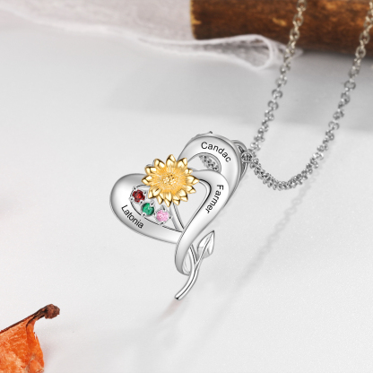 Personalised Sunflower Necklace With 3 Birthstones Engraved Names Necklace Gift For Women-Jessemade AU