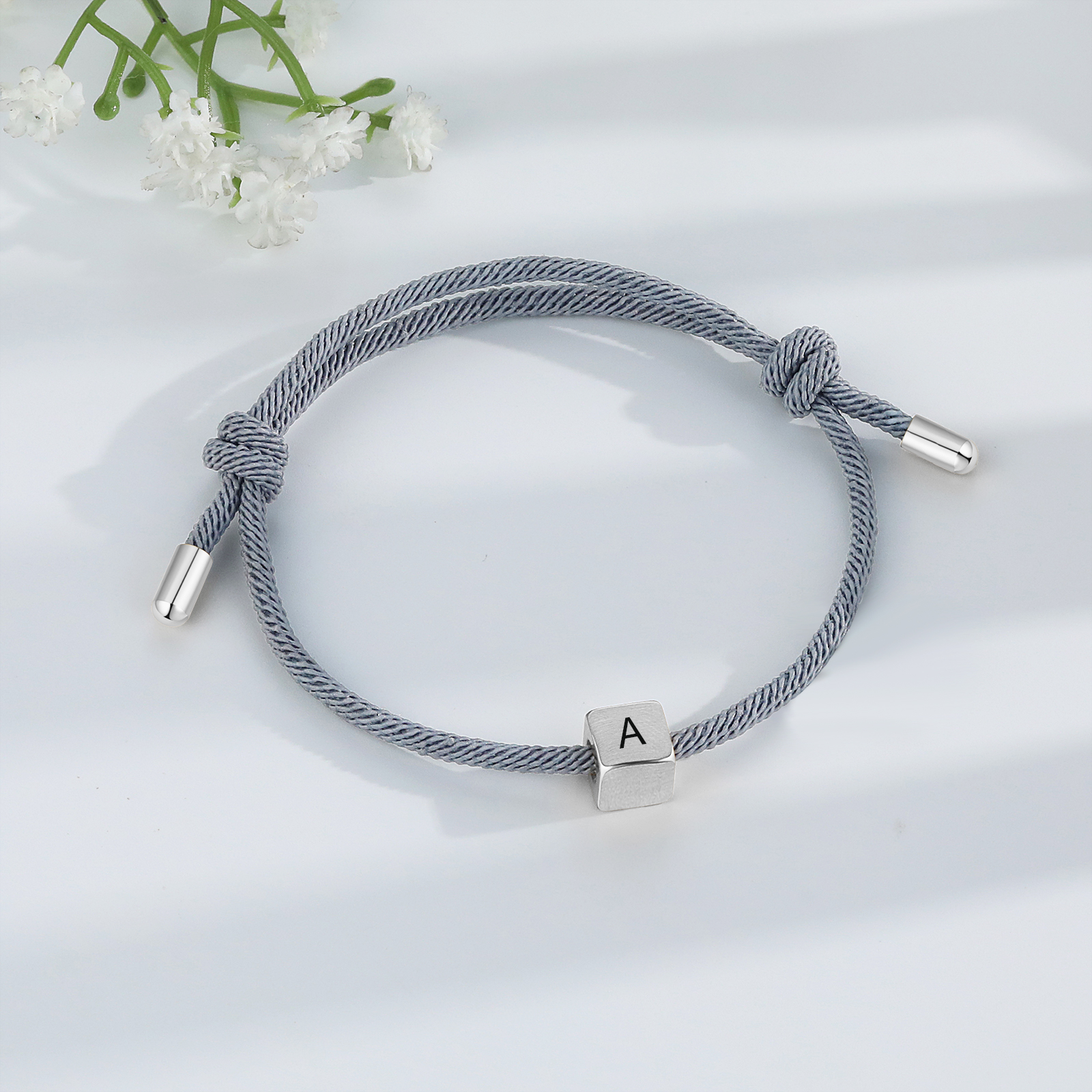 Grey Couple's Bracelet Custom Letter Engraved Beads Stainless Steel Bracelet Personalised Gift for Him/Her-Jessemade AU
