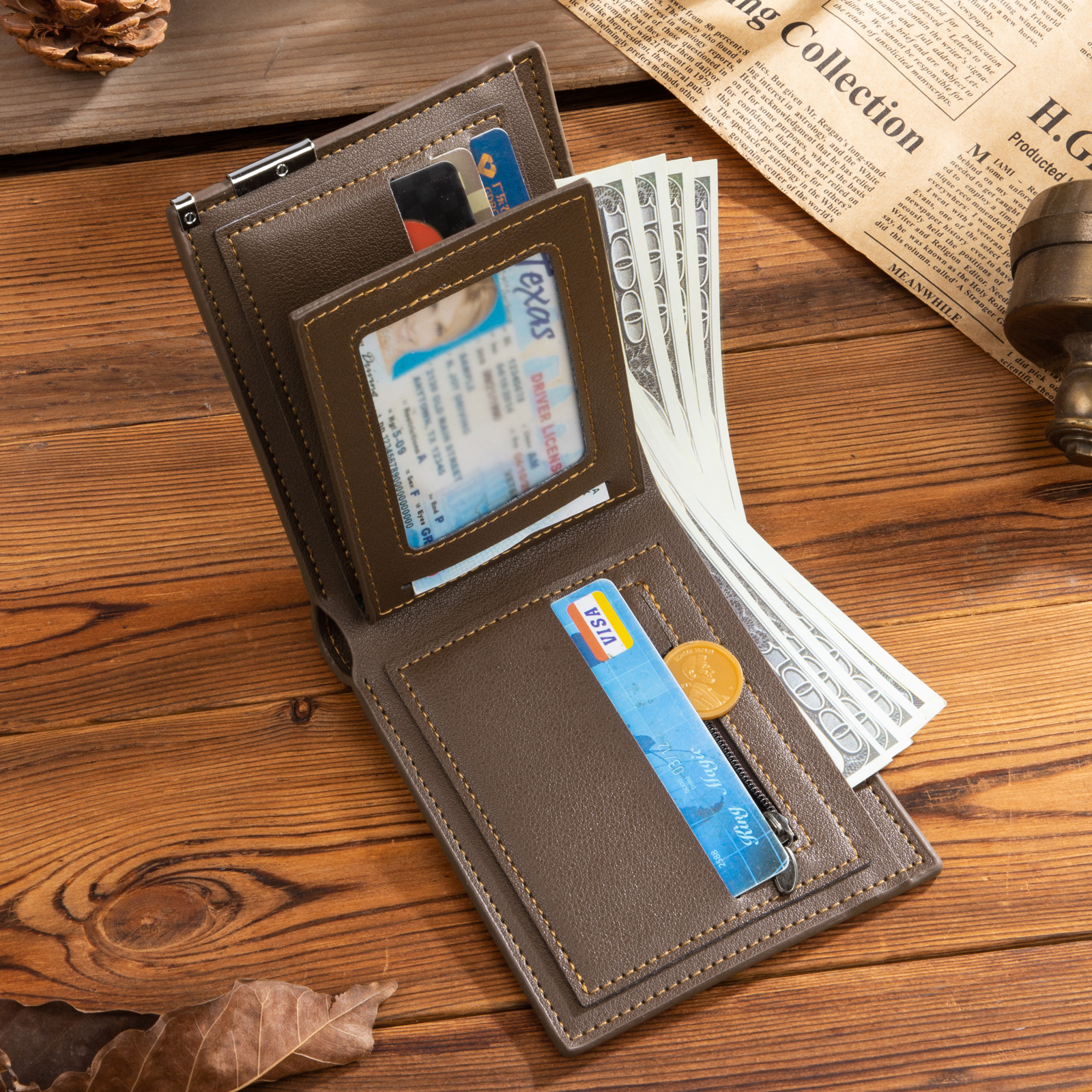 Personalised Leather Wallet Engraved Photo Folding Wallet Short Purse Love Gifts For Him-Jessemade AU