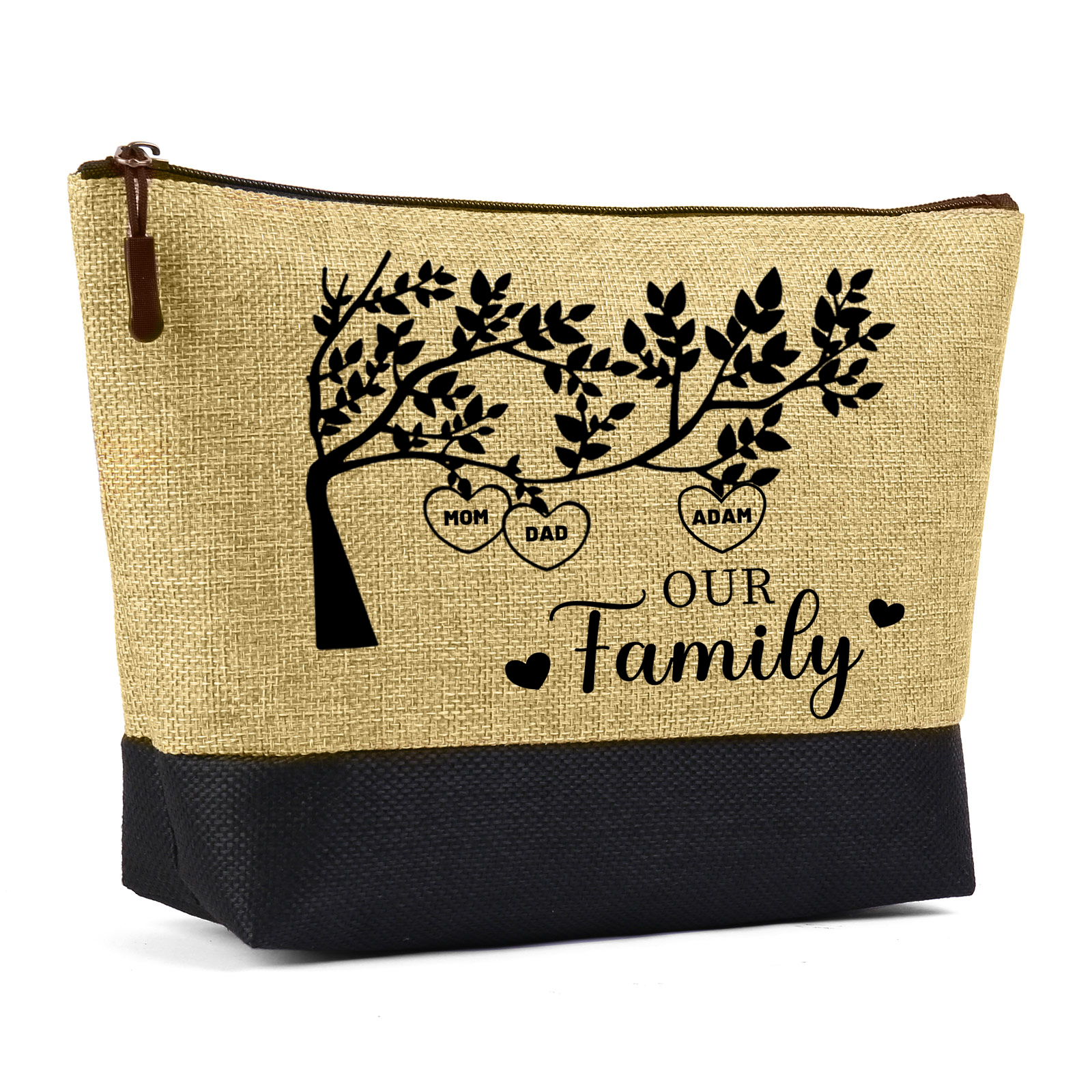 Personalised Family Tree Tote Bag Set Custom 3 Names & 1 Text Handbag Large Capacity Shoulder Bag Shopping Bag Zipper Bag Gift for Mother/Grandma-Jessemade AU