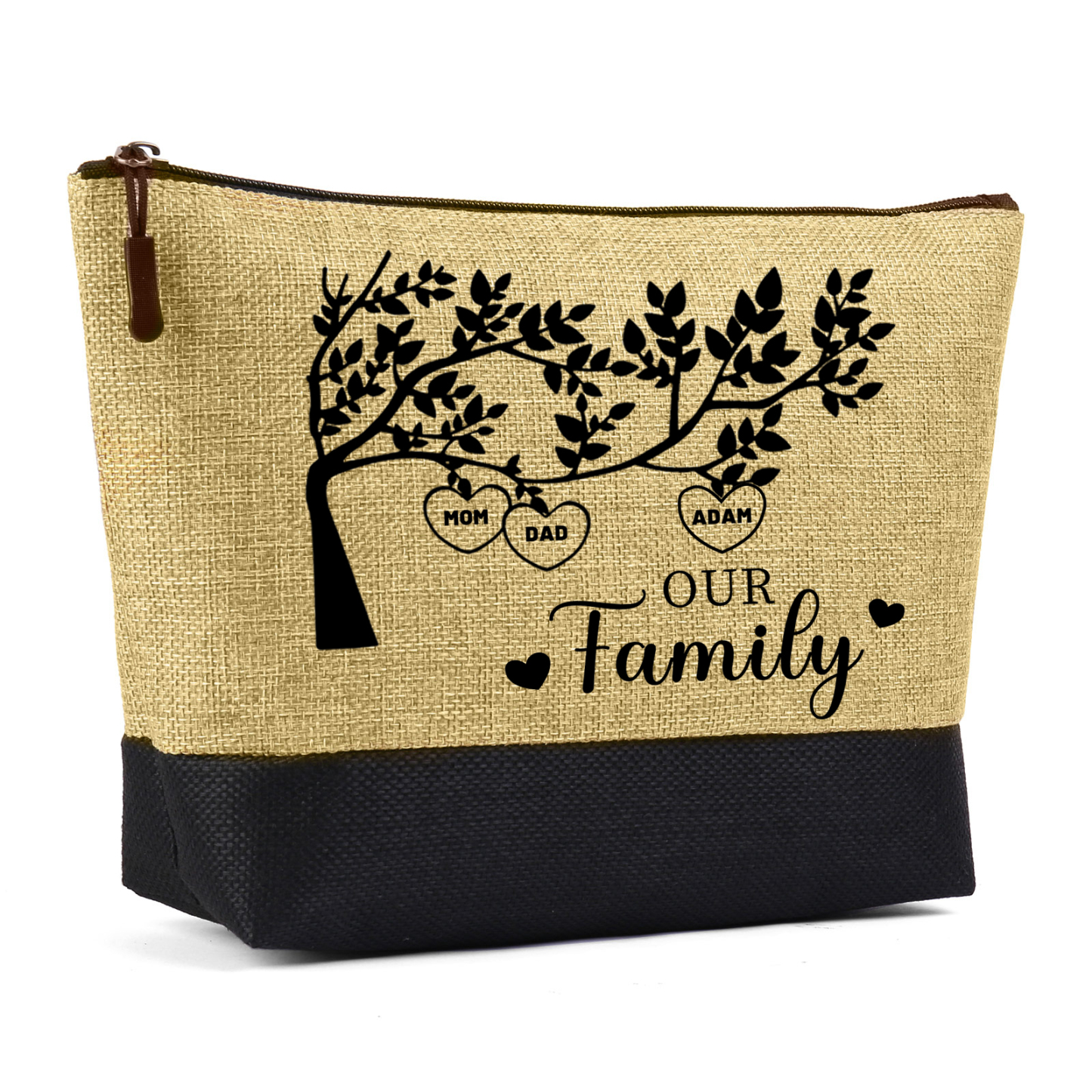 Personalised Family Tree Tote Bag Set Custom 3 Names & 1 Text Handbag Large Capacity Shoulder Bag Shopping Bag Zipper Bag Gift for Mother/Grandma-Jessemade AU