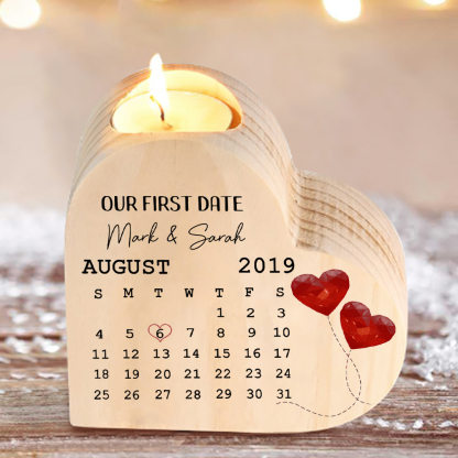 Personalised Couple Candle Holder Custom 2 Names & Date & Text Wooden Candlesticks Calendar Valentine's Day Gifts -Jessemade AU