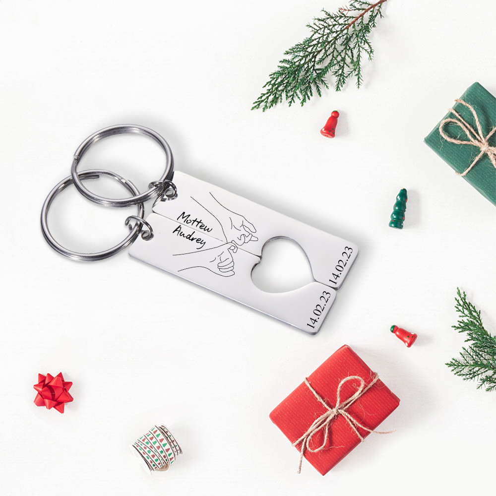 Personalised Couple Pinky Promise Keychain Set Customised Names & Date Matching Couple Keyring Valentine's Day Gifts For Couples-Jessemade AU