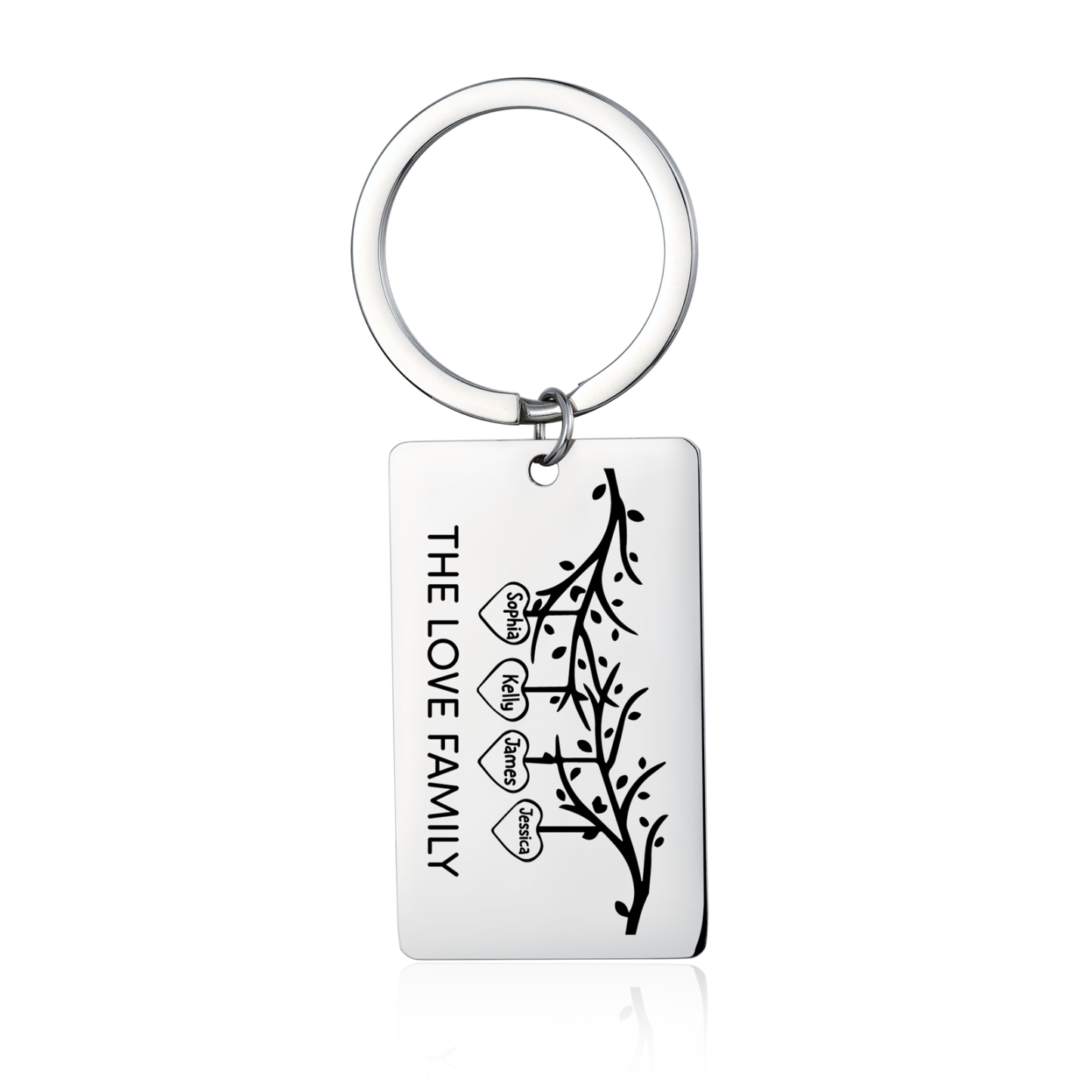 Custom Family Tree Keychain with 4 Names Personalised Dog Tag keyring-Jessemade AU