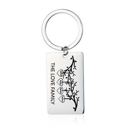 Custom Family Tree Keychain with 4 Names Personalised Dog Tag keyring-Jessemade AU