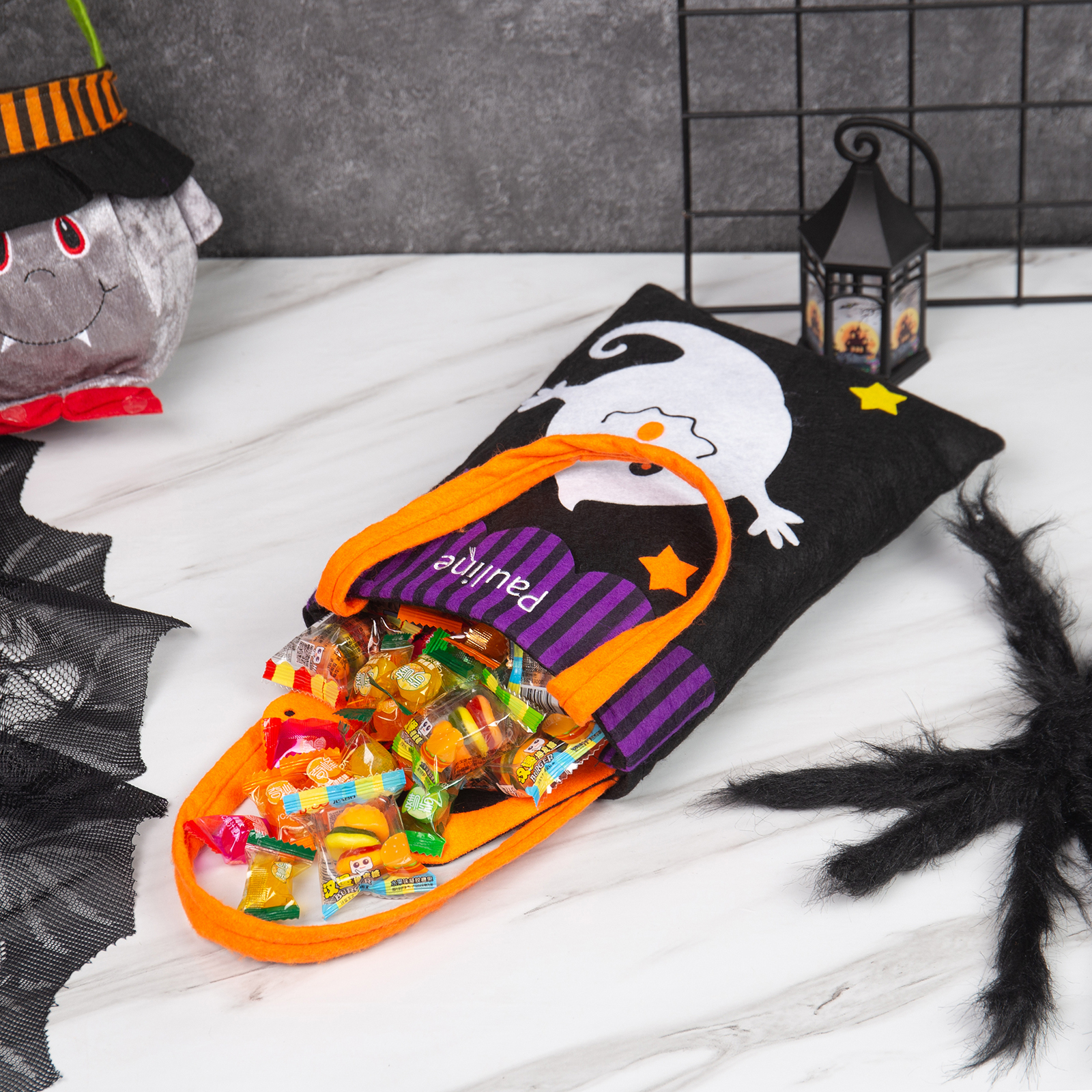 Personalised Halloween Tote Bags Custom 1 Name Tote Bag Halloween Candy Bag for Kids-Jessemade AU