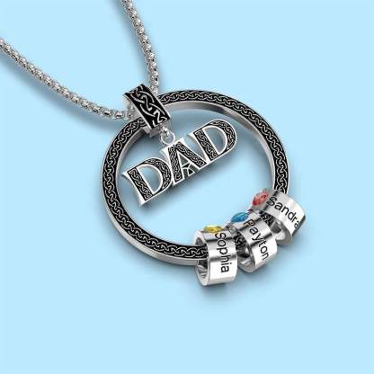 Dad Necklace Personalised Circle Men Necklace with Birthstones Engraved 4 Names Gifts For Father-Jessemade AU