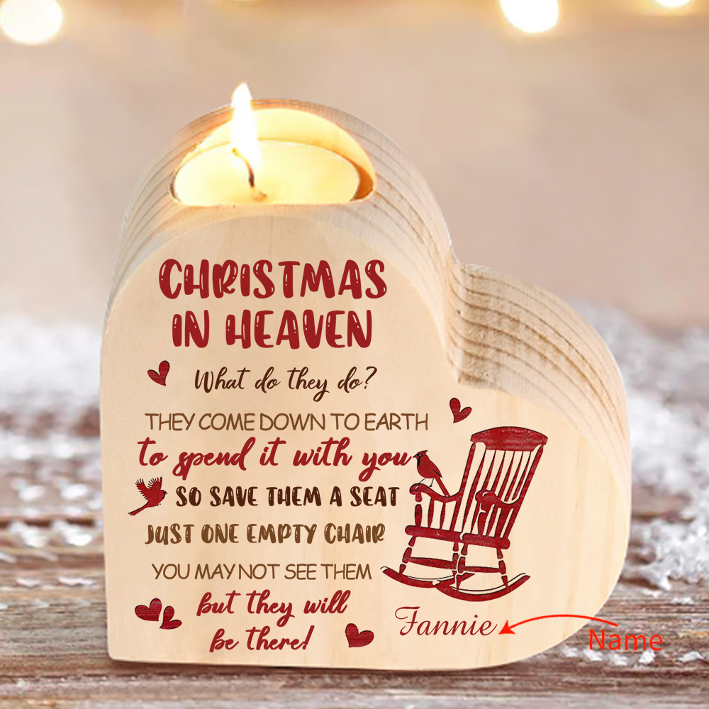 Personalised Wooden Candle Holder Heart-shaped Memorial Candlesticks Customised Name Chair Candle Holder - Christmas In Heaven-Jessemade AU