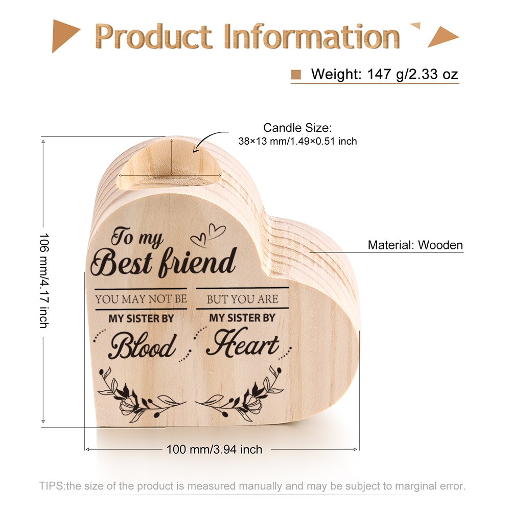 To My Best Friend Wooden Heart Candle Holder "you are my sister by heart."-Jessemade AU