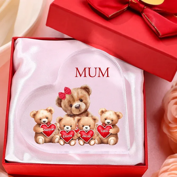Personalised Acrylic Heart Keepsake Custom 2–9 Names Teddy Bear Ornaments Gifts for Grandma/Mum-Jessemade AU