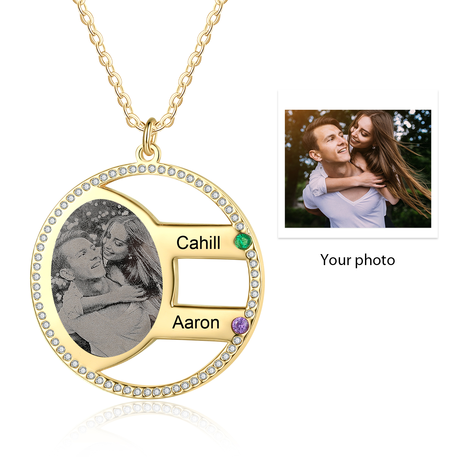 Personalised Photo Necklace Custom 2 Names Birthstone Necklace for Women-Jessemade AU