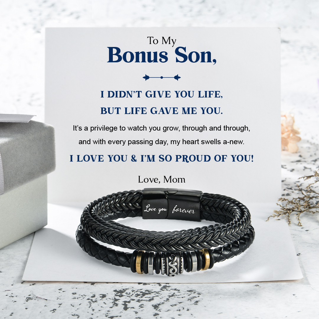 To My Bonus Son Braided Leather Bracelet "I'm So Proud of You" Inspirational Gifts For Son-Jessemade AU