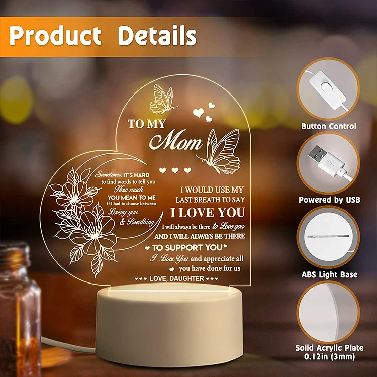 To My Mom- Flower Heart Night Light LED Lamp Bedroom Decoration For Mother-Jessemade AU