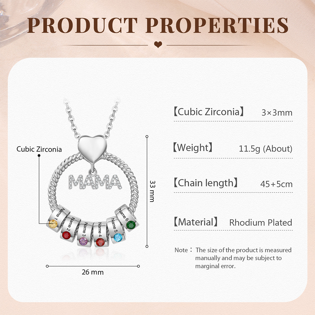 6 Names - Personalised Mama Circle Pendant Necklace Custom Names & Birthstones Necklace Mother's Day Gifts-Jessemade AU