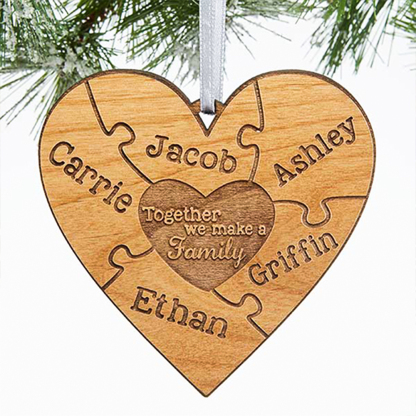 Heart Puzzle Ornament Personalised 5 Names Wooden Family Ornament-Jessemade AU